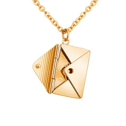 Pendant Necklaces MYLONGINGCHARM Stainless Steel Envelope Necklace with Love you card inside gold rosegold steel color Gift Valentine's day G230206