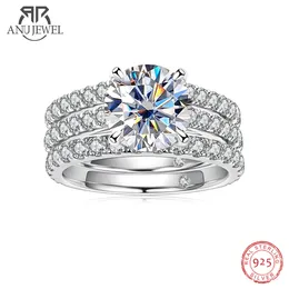 Wedding Rings AnuJewel 3ct Main StoneTotal 415ct D Color Ring Set Bridal Sets Wedding Band Silver Rings With GRA Wholesale 230206