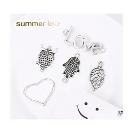 목걸이 팔찌를위한 다른 Fahion Fatima Hamsa Hand Pandents Vintage Sliver Heart Love Owl Leaf Charm Lucky Diy Jewelry 제작 DHQ9T