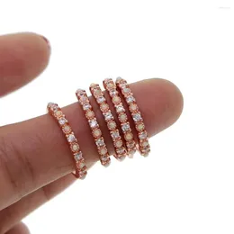 Bröllopsringar trendiga rosguldfärg tunna ring för kvinnor tappar delikat Dainty Tiny Midi Finger Simple Opal CZ Size 7