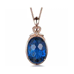 Anhänger-Halsketten Luxuriöse Halskette mit natürlichem Londoner Blautopas, 18 Karat vergoldet, eingelegter farbiger, ausgewählter Diamant-Edelstein Yzedibleshop Dh76O