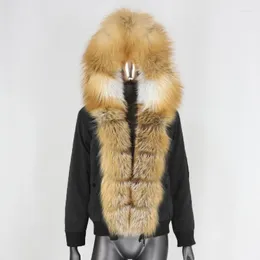 Women's Trench Coats BLUENESSFAIR 2023 Waterproof Bomber Parka Winter Jacket Women Natural Fur Collar Hood Thick Warm Outwear Real Coat