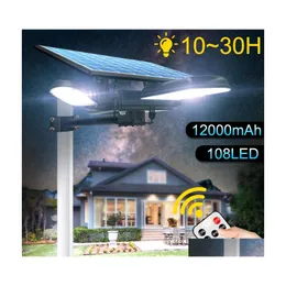 Gateljus 108LED SOLAR LIGHT MED REMOTE CONTROL L￥ng arbetstid Lamp Est Security Lighting For Garden Road Wall Drop Delivery DHQZC