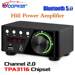 アンプWoopker Bluetooth 5 0 Hifi Power Amplifier 50WX2 TPA3116チャンネル2 0ホームカーデジタルオーディオアンプUSB U DISK TF Music Player 230114