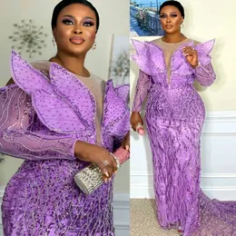 Arabo ASO 2023 EBI Mermaid Lilac Prom Adushi in rilievo in pizzo sequenza formale da sera Secondo ricevimento abiti da fidanzamento di compleanno abbigliamento ZJ365