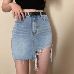 Etekler vintage yırtık düzensiz denim kadınlar yaz 2023 yüksek bel ince seksi kısa mini etek dişi gevşek gündelik saia mujer