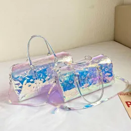 Лазерные вещевые сумки сумочка прозрачная желе для плеча мессенджера пляж Фитнес Большой проездная сумка 230209