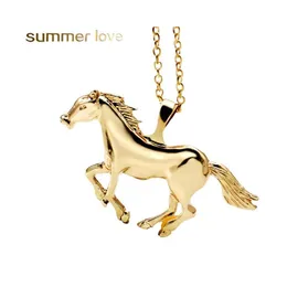 قلادة قلادة شظية ذهبية شكل حصان سلسلة نيقة للنساء فتاة لطيف حيوان 64 × 41 ملم قلادة محظوظة مجوهر