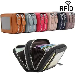 The first layer of cowhide RFID plus anti-scanning Leather Organ Card Bag double-zip coin purse with window anti-magnetic card ba241P