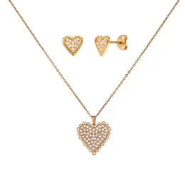 Halskette Ohrringe Set Mavis Hare Funkelnder Herzohrring aus Edelstahl mit glitzerndem Kristall-Liebesanhänger als Valentinstagsgeschenk