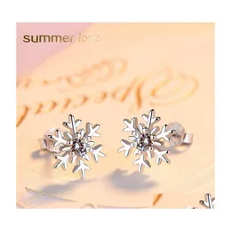 Stud Fashion Deaigner 925 Sterling Sliver Snowflake Earrings For Women Gril Cubic Zircon Shiny Earring Jewelry Christmas Gift Drop De Dhiph