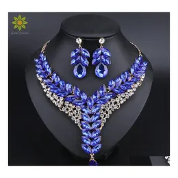 귀걸이 목걸이 5color Indian Rhinestone 신부 보석 세트 결혼식 무도회 파티 액세서리 신부를위한 금색 귀걸이 1 Dhidk