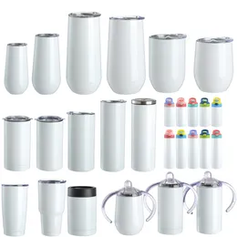 12oz 20oz 30oz Sublimation Blank Wine tumbler Cups Heat Transfer Double Wall Insulated Tumblers with Lid White