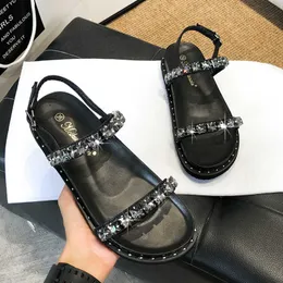 Sommer offene spitze dicke untere ein-weg-taste sandalen frauen koreanische version vielseitig lässig flache strand römischen sandalen 230209