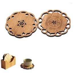 Table Mats Bamboo Lotus Drink Coasters Mat Wooden Placemat Kitchen Accessories Decoration Home Cup