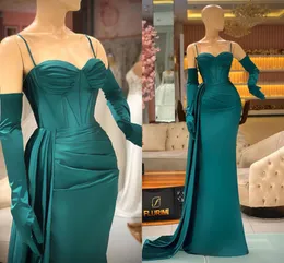 Aqua Hunter Evening Dresses Sexiga spaghettiremsband sjöjungfru veckor Ruffles Long Satin Prom klänningar Kvinnor Formellt tillfälle Vestidos de Fiesta Bridesmaid Wear BC15095