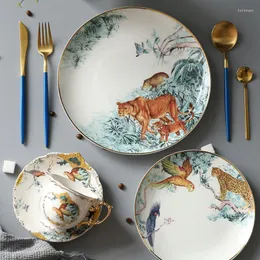 Talerze biała porcelanowa tablica leśna taca zwierząt Zestaw naczynia spożywczy