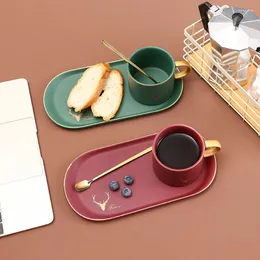 Mugs Nordic Style Ceramic Coffee Cup With Spoon Tray For Salad Snack Creative Breakfast Milk Mug El Home Dinner Tableware