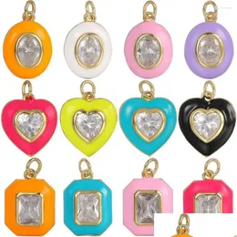 Charms Juya 18K Gold Bated Handmade Candy Color Love Heart Squage Shape Oval esmal