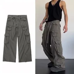 Męskie spodnie streetwearne Spring Spring Casual Retro Cargo Pants Mężczyzn Multi-Paphadstring Prosty spodnie Spodnie Moda Moda damska 230207