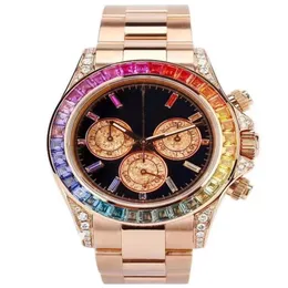 2021 Sapphire Crystal Rose Gold Watch Luxury Automatic Mechanical 116599 Rainbow Diamond Bezel Mens Watches Fashion Wristwatches300s
