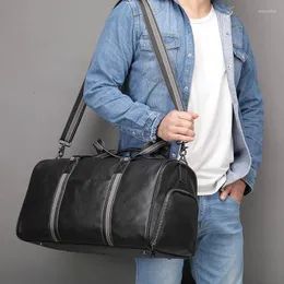 Duffel Bags Luufan Soft Genuine Leather Travel Bag With Shoe Pocket Men Women Black Casual Water Proof Weekend Luggage HandBag