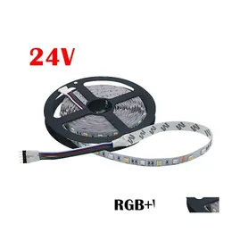 LED 스트립 DC 24V 라이트 스트립 5050 SMD RGBW RGBWW 5M 60LED/M 유연한 네온 테이프 비 웨터 르 램프 램프 백라이트 드롭 배달 조명 DHYAI