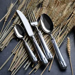 Dinnerware Sets Metal Creativity Nordic Cutlery Set Silver Luxury Simple Dinner Kitchen Four Piece Suit Couvert Table Decor EK50DS