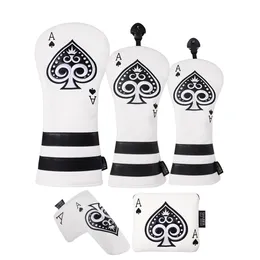 Ace of spades White PU Leather Embroidery Golf Club Headcover Driver Fairway Wood Hybrid Cover