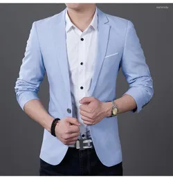 Men's Suits 2023 Fashion Men Casual 1 Cotton Jackets Male Slim Fit Formal Sky Blue Black Blazer Suit Plus Size 5XL Sping