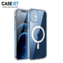 CASEiST Luxury Strong Magnetic Phone Cases Transparent Clear Acrylic PC TPU Anti Yellow Bumper Cellphone Mobile Covers For iPhone 15 14 13 12 11 Pro Max XR XS 8 7 Plus