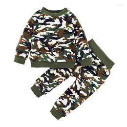 Conjuntos de roupas 2023 outono 2pcs meninos meninas camuflagem confortável flanela macia quente usa roupa casual roupas para crianças roupas