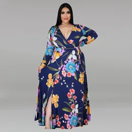 Sukienki plus size 2xl-6xl hurtowa upuszczenie zimowej mody elegancka długie rękaw V Eleganckie sukienki plus size dla kobiet 4xl 5xl 6xl 230207