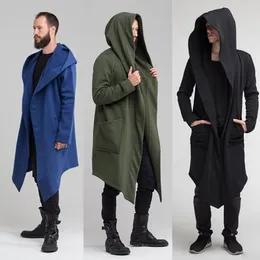 Mens Jackets Hirigin Men Winter Casual Hoodie Coat Solid Color Cardigan Cloak Open Front Warm Long Outwear Autumn 230207