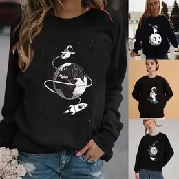 Bluzy bluzy damskie bluzy na długim rękodzie moda pullover uroczy astronauta nadruk damskie bluza harajuku bluza bluza zwykła