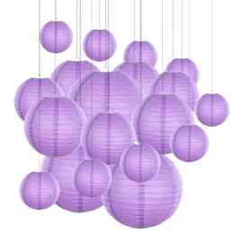 Andere Event Party Supplies 20pcsLot 6''12'' Mix Size Violette Papierlaternen Chinesische Laterne Lila Kugel Lampion für Hochzeitsfeiertagsdekoration 230206