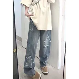 Dżinsy damskie Y2K emo Emo Kobiet Streetwear Overized Star Wzorka proste spodnie w lupgy bajki grunge dżinsowe spodnie koreańskie ubrania 230206