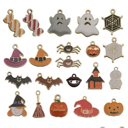 Charms 20pcs/пары эмалевые хэллоуин смешанный сплав конфеты призрачная тыква летучая мышь шляпа шляпа для шляпы Diy