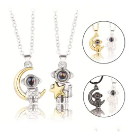 Pendant Necklaces Selling Creative Astronaut Star Moon Couple Necklace Projection 100 Languages I Love You Lovers Valentines Dhgarden Dhuzn