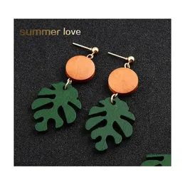 Pendientes colgantes de madera de hoja verde Bohemen para mujer, joyería elegante para fiesta de playa y verano, pendientes de envío directo