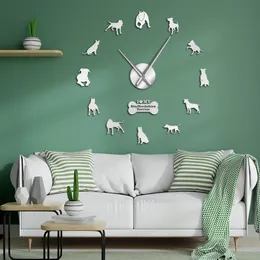 Staffordshire Bull Terrier DIY Big Wall Clock Staffie DIY 거대한 벽 예술 벽 예술 벽면 벽 감시 개 품종 장식 기념 선물 Y23059