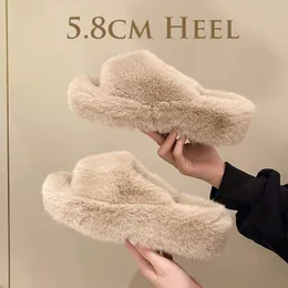 Slippers Fashion High Cont Luxury Murs Women Furry Shoes Belse Plus 35-42 Высокий каблук Осень Зимняя ВНУТРЕННАЯ ВНУТРЕННЯ