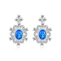 Retro Drop Earrings Jewelry Europe Fashion Women Micro Set Zircon Blue Green Pigeon Egg Gemstone S925 Silver Earrings Women Wedding Party Valentine's Day Gift SPC