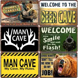 My Cave My Rules Vintage Metal Painting Home Pub Club Outdoor Wall Decor Bears Metal Plate Man Cave Room Decoration for Men 20cmx30cm Woo