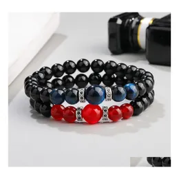 Perlenstränge Schwarze Glasperlen Stein Armband Mode Micro Pave Zirkon 8mm Handgemachte Natürliche Für Frauen Schmuck Drop Lieferung Brace Dhzvt