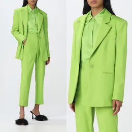 Printemps vert femmes pantalons costumes col en V soirée dames porter pour mariage ample jambe large deux pièces