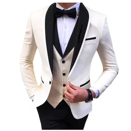 Mens Suits Blazers Fashion Men Business 3 PCS Set Coat Trousers Man Slim Wedding Groomsmen Colorblock Jacket Pants Vest 230207