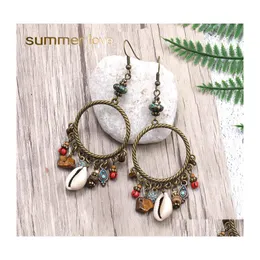 Dangle Chandelier Large Bohemian Vintage Gold Earrings For Women Handmade Beaded Natural Shell Hoop Seaside Holiday Jewelry Drop De Dhzgm