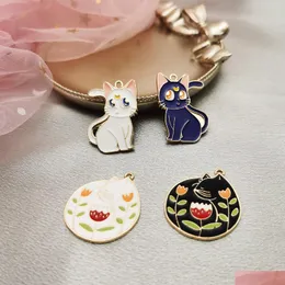 Charms 20Pcs Classics Lovely Cat Animal Enamel Pendant Handmade Craft Golden Metal Diy For Earrings Jewelry Making Dangle Drop Deliv Dhji6