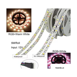 LED-Streifen Smd 5050 Rgbw/Rgbww Streifenlicht Dc12V Wasserdicht Ip65 60Led/M Weihnachtsdekorationsschnur 5M/Rolle Drop Delivery Lights Li Dh5Up